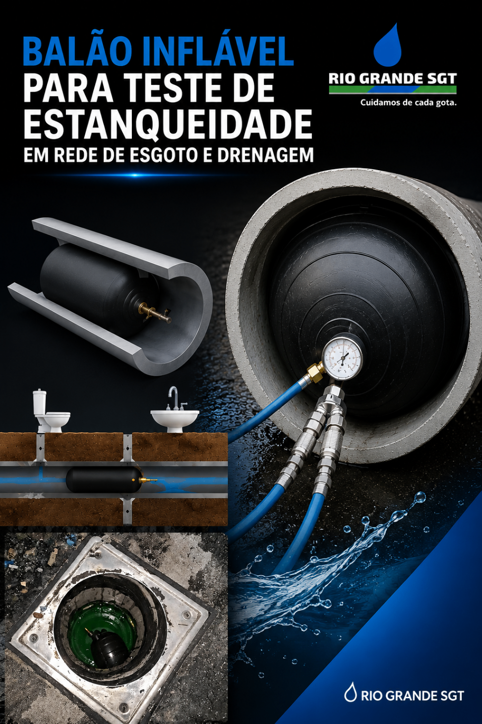 Balão inflável para teste de estanqueidade em rede de esgoto e drenagem
